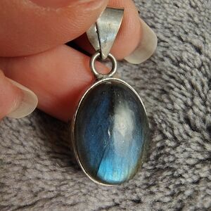 Dainty Oval Blue Labradorite 925 Sterling Silver Pendant
